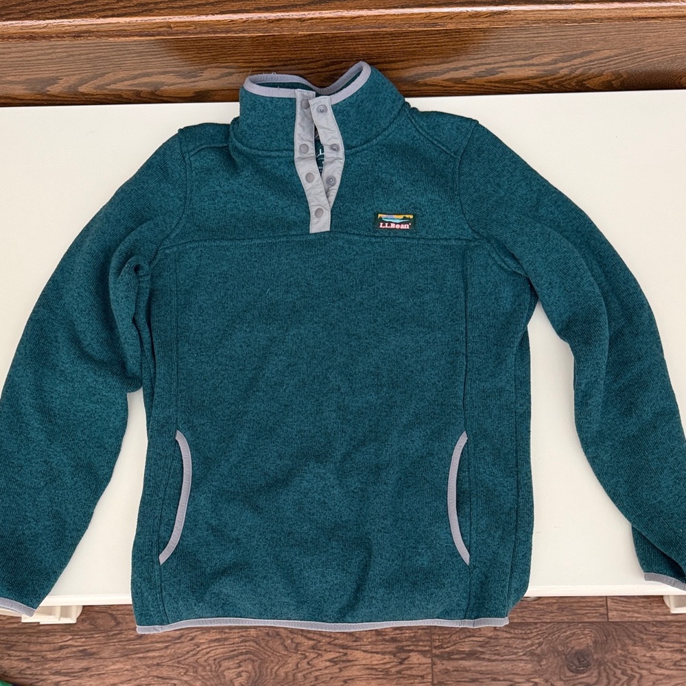 L.L. Bean Women's Teal and Gray Zip-Up Sweater